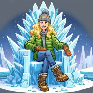 staff-ai-katya - Tempest Technologies, LLC AI generated image of Kayta Peterson on an ice throne