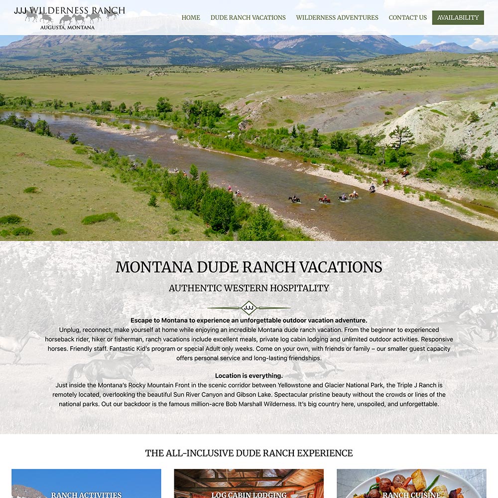 Website screenshot - JJJ Wilderness Ranch