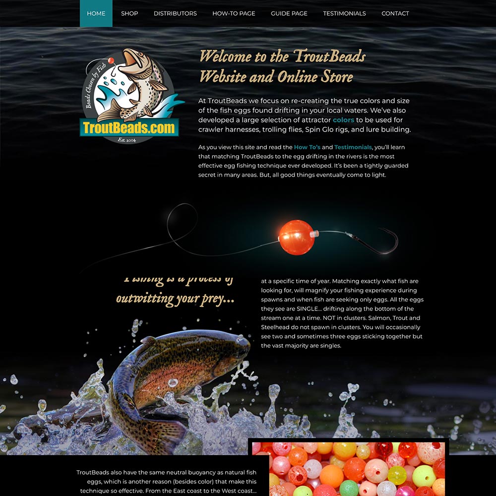 Website screenshot - troutbeads.com
