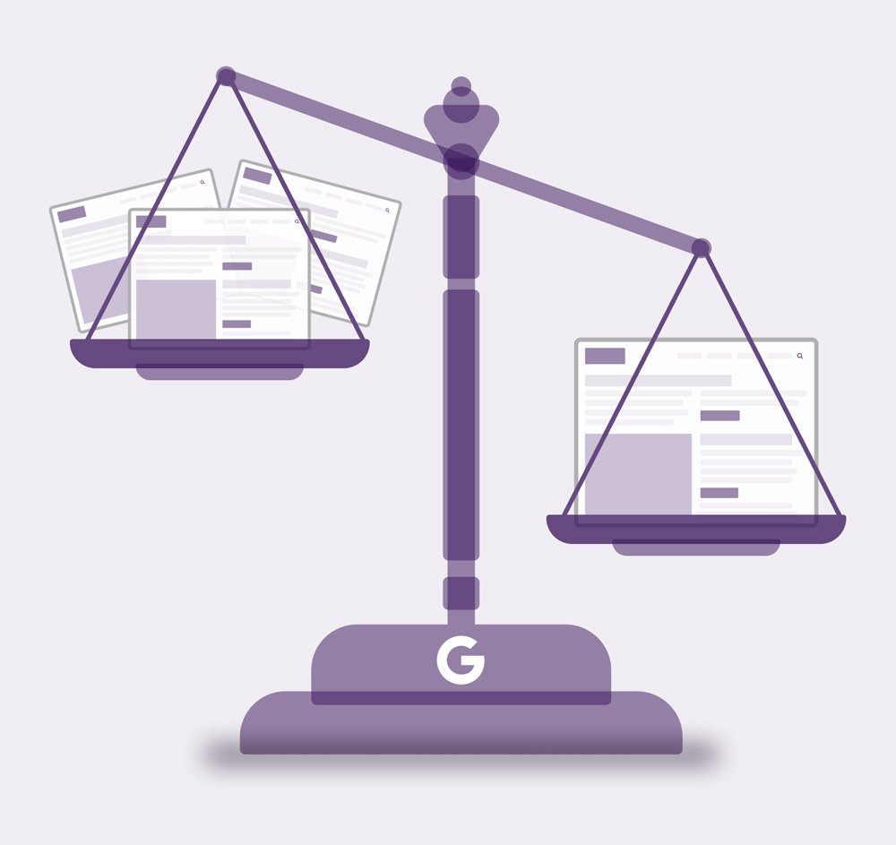 Illustration--weighted-Google-Algorithm A weighted scale illustrating your website outranking competitors