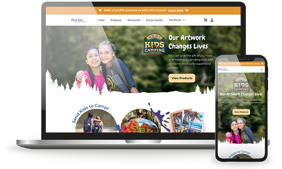 Screenshots of fortheloveofcamping.com on a laptop and mobile device