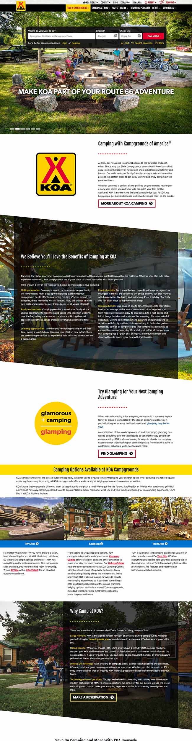 Website screenshot - KOA.com