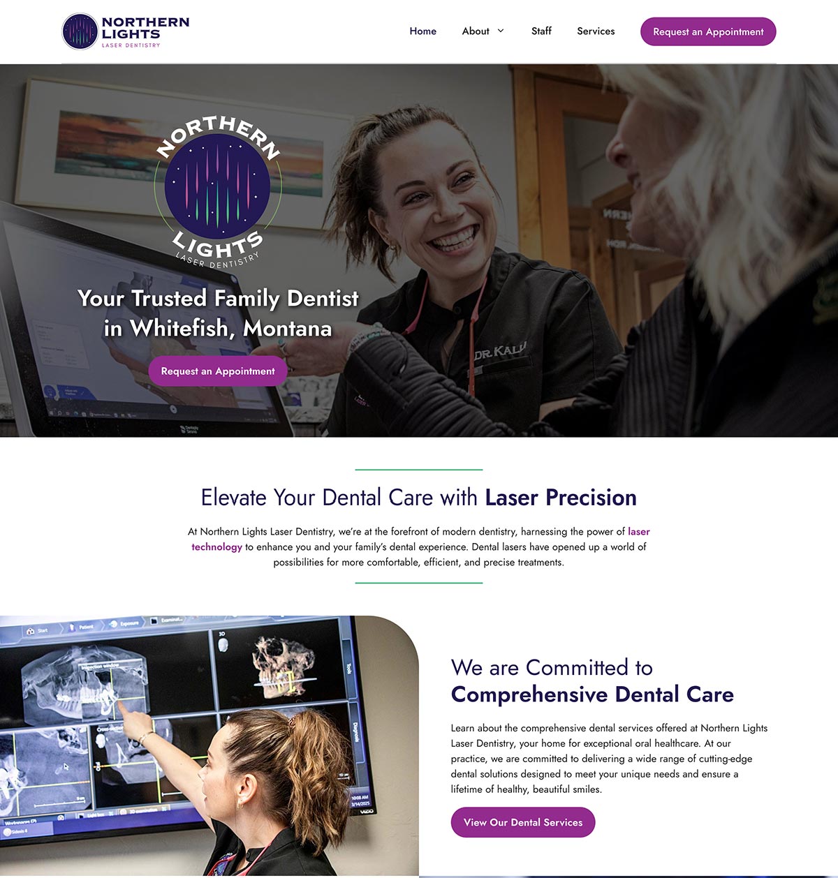 Screenshot of the Northern Lights Laser Dentistry website on desktop