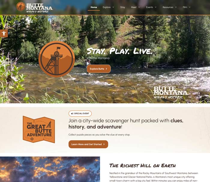 Butte Montana tourism homepage screenshot