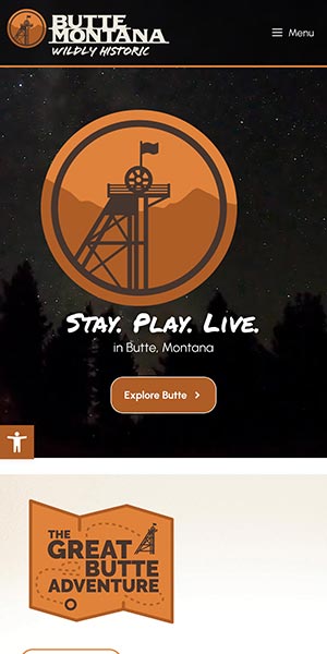 Screenshot of visitbutte.com on a mobile device