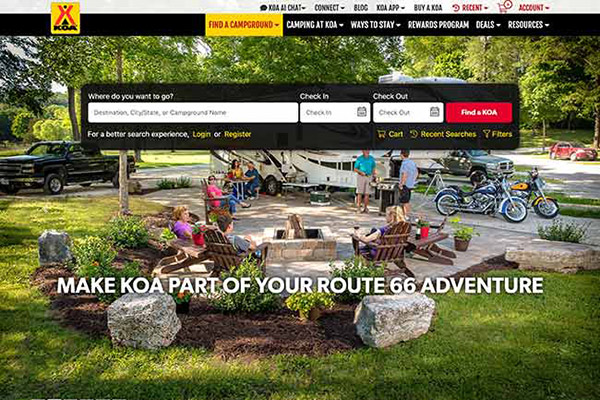 Website screenshot - KOA.com